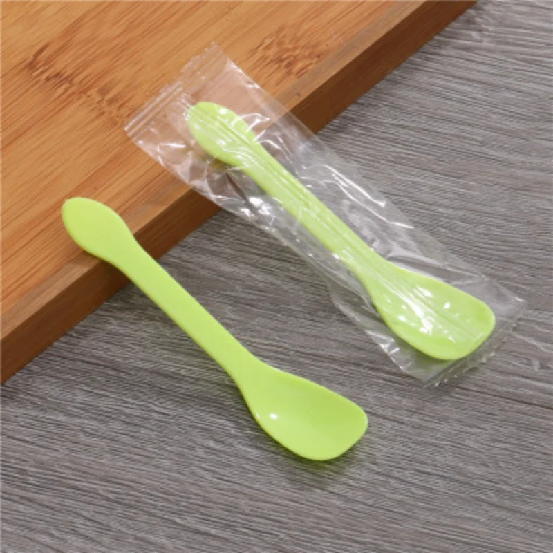 100PCS Disposable Spoons Plastic PP Made Eco-friendly Stocked Individually Wrapped Ice Cream Spoons
