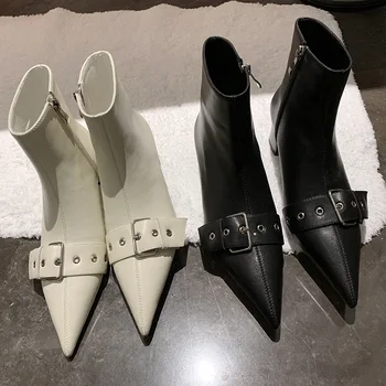 

boots women 2019 new brand design Fashion bare boots women's shoes chunky high heels pointed boots woman