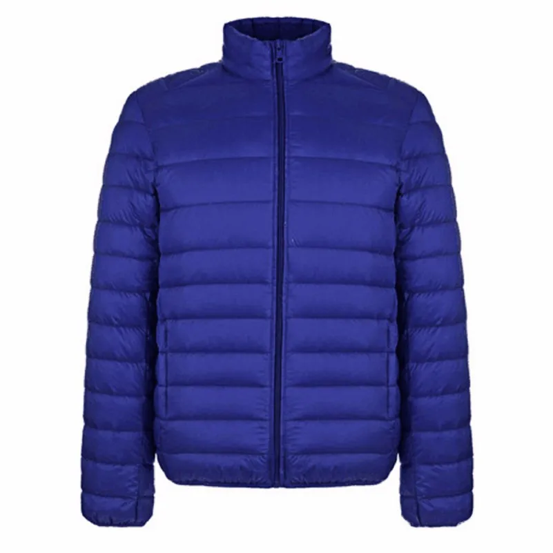 Sapphire Blue Осенне-зимняя мужская куртка, новинка, тонкие пальто, 80% утиный пух, ультра-светильник, тонкий, стоячий воротник, с хлопковой подкладкой, однотонные парки, хорошее пальто - Цвет: Sapphire Blue