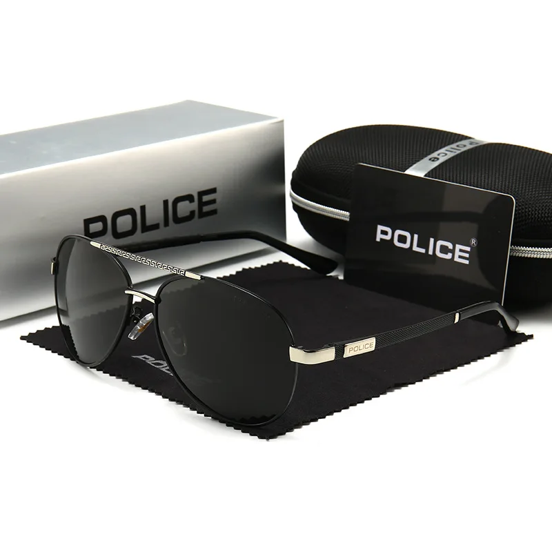 Топ люксовый бренд полицейский мужские солнцезащитные очки мужские классические очки для вождения женские поляризованные линзы анти-УФ Спорт на открытом воздухе Ретро пилот - Lenses Color: Silver Black