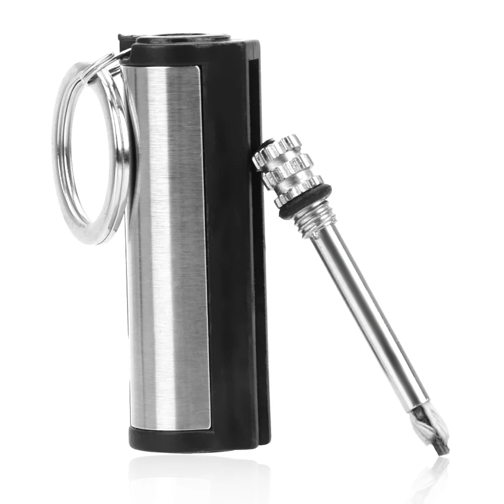 Key Chain Striker Lighter Permanent Cylindrical Match Stainless Steel Key Ring Auto Interior Accessories