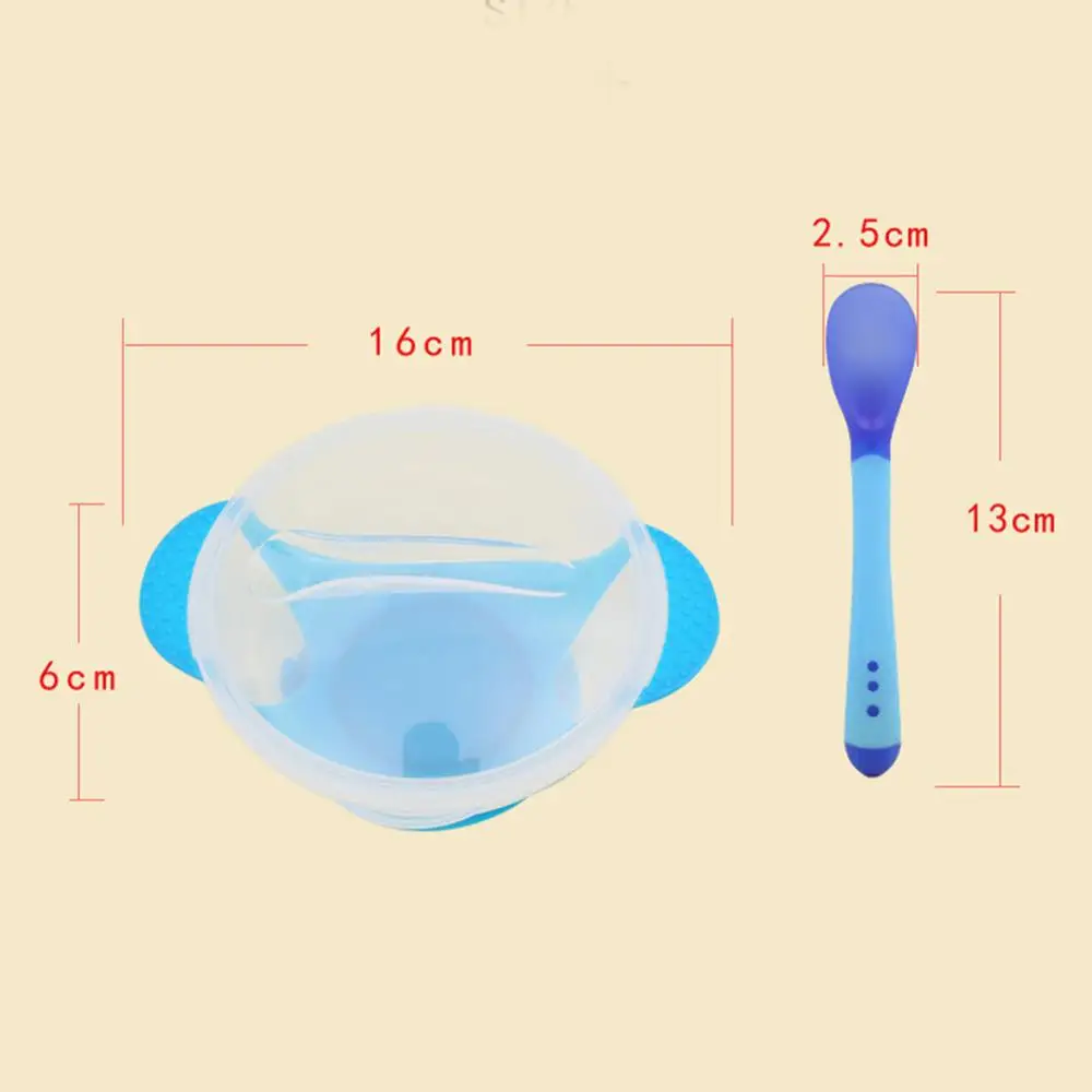 3Pcs/set Baby Learning Dishes With Suction Cup Kids Safety Dinnerware Set Assist Bowl Temperature Sensing Spoon Fork Tableware