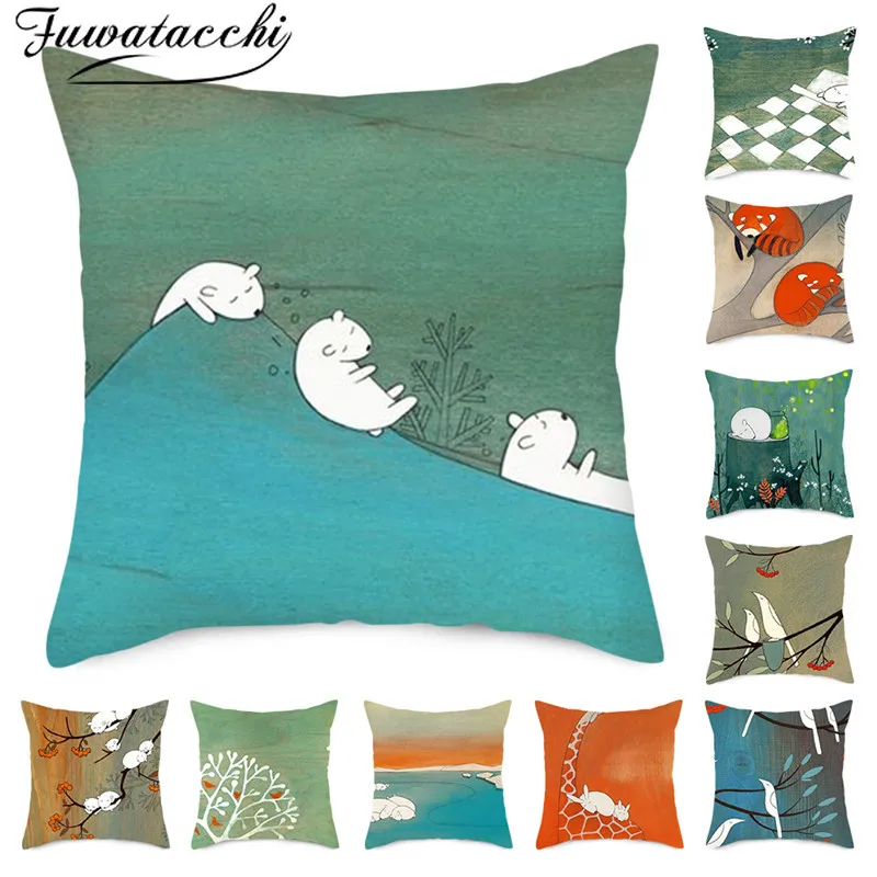 

Fuwatacchi Natural scenery Pillow Covers Wild animal rabbit PatternCushion Cover for Home Sofa Decorative Throw Pillowcase