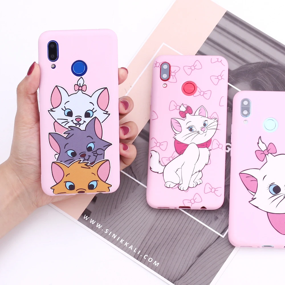 

For Xiaomi Mi Redmi Note 5 6 7 8 9 10 lite Pro Plus Marie cat Cute Cartoon Girls Pink Silicone Phone Case Cover Capa Fundas