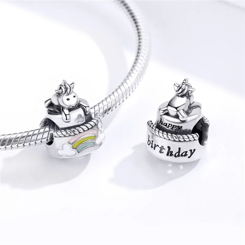 Fit Pandora браслет серебро 925 эмаль Радуга торт Единорог бусины S925 милые облака Детские подвески в виде лошадок для изготовления ювелирных изделий