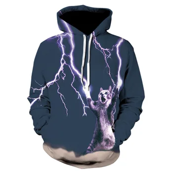 

Fashion trend men and women's new printed 3D hoodie animal cat long sleeve thin casual hooded sweatshirt