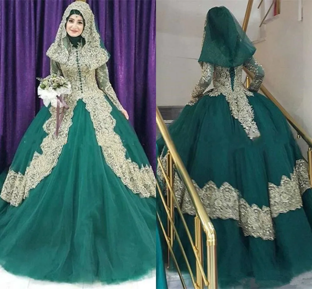 arabic-hunter-green-and-gold-lace-muslim-ball-gown-wedding-dresses-high-collar-long-sleeves-floor-length-hijab-plus-size-bridal-gown_副本
