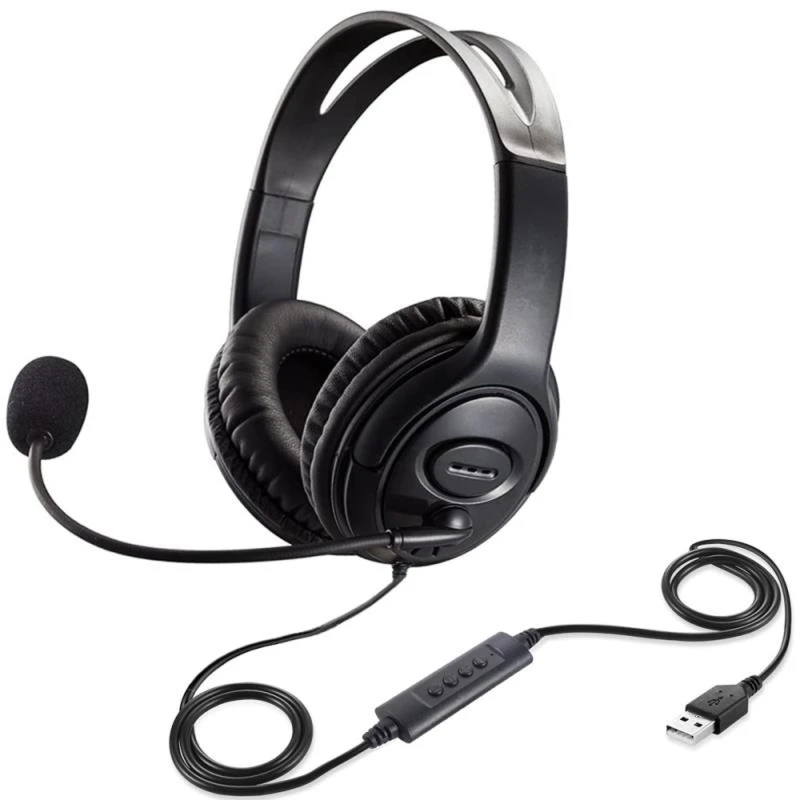 Telephone Traffic Headset USB Wired Noise Cancelling Headset Adjustable Volume E65A