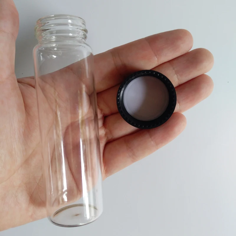 50ml empty glass bottle with lid large black screw cap glass vials clear wishing jar 30*100mm Candy Storage bottles 24pcs/lot