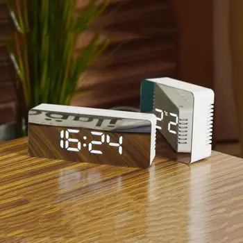 

Mirror LED Alarm Clock Digital Snooze Table Clock Wake Up Light Electronic Large Time Temperature Display Home Decoration Clock