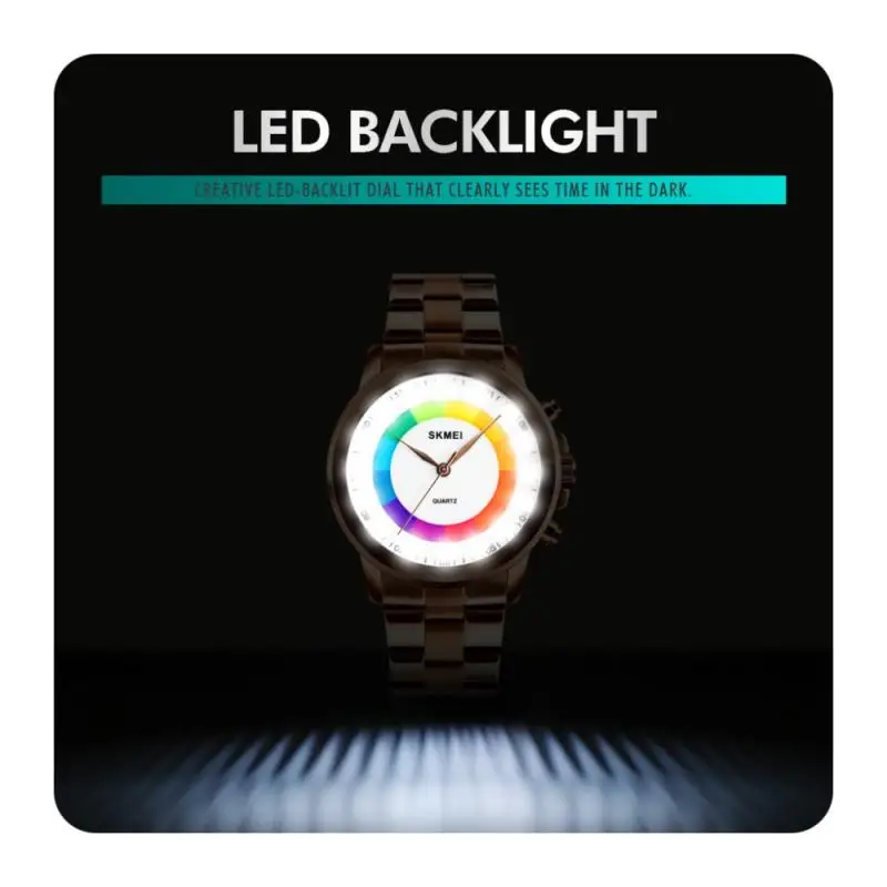 SKMEI Fashion Men Quartz Wristwatches Waterproof Colorful Dial Quartz Business Watches For Men Watch LED Light Relogio Masculino