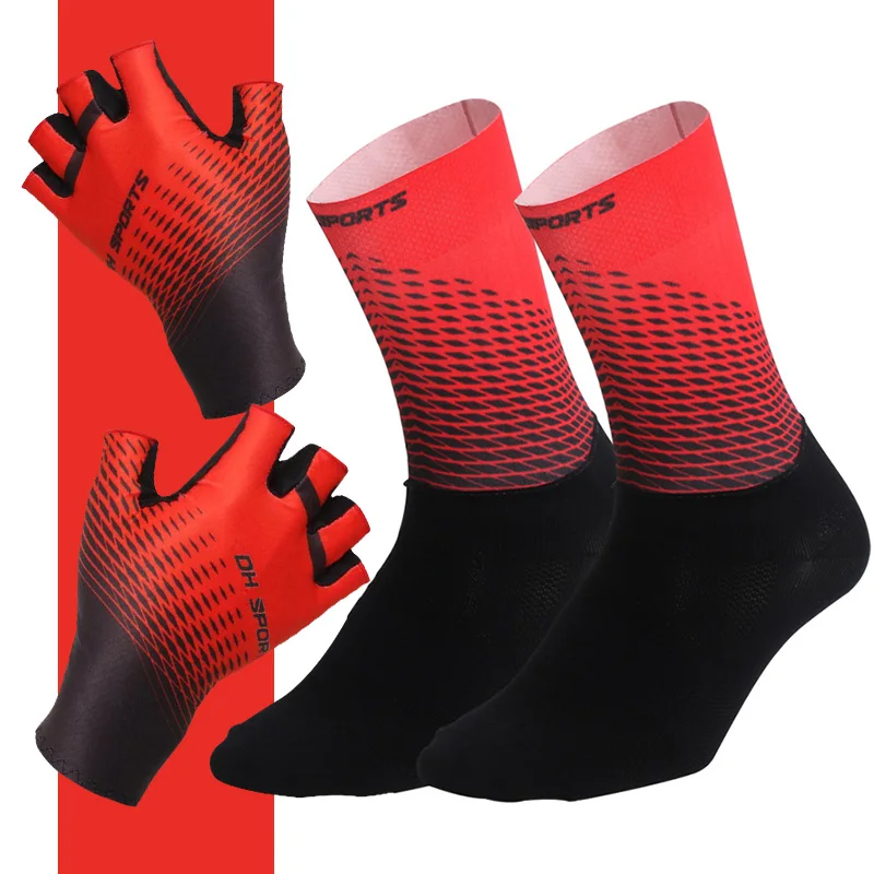 Bike-Gloves Cycling-Socks Racing-Bicycle-Set Sports Half/full-Finger Women with 1pair