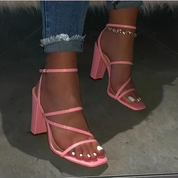 

2020 summer new thick heel thin belt fairy wind jelly sandals
