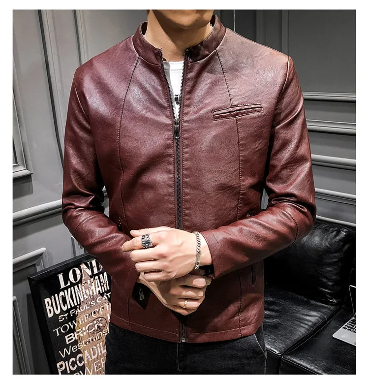 Осенняя и зимняя мужская одежда плюс бархат Pu Slim Fit локомотивное кожаное пальто для мужчин со стоячим воротником толстое кожаное пальто для подростков модное
