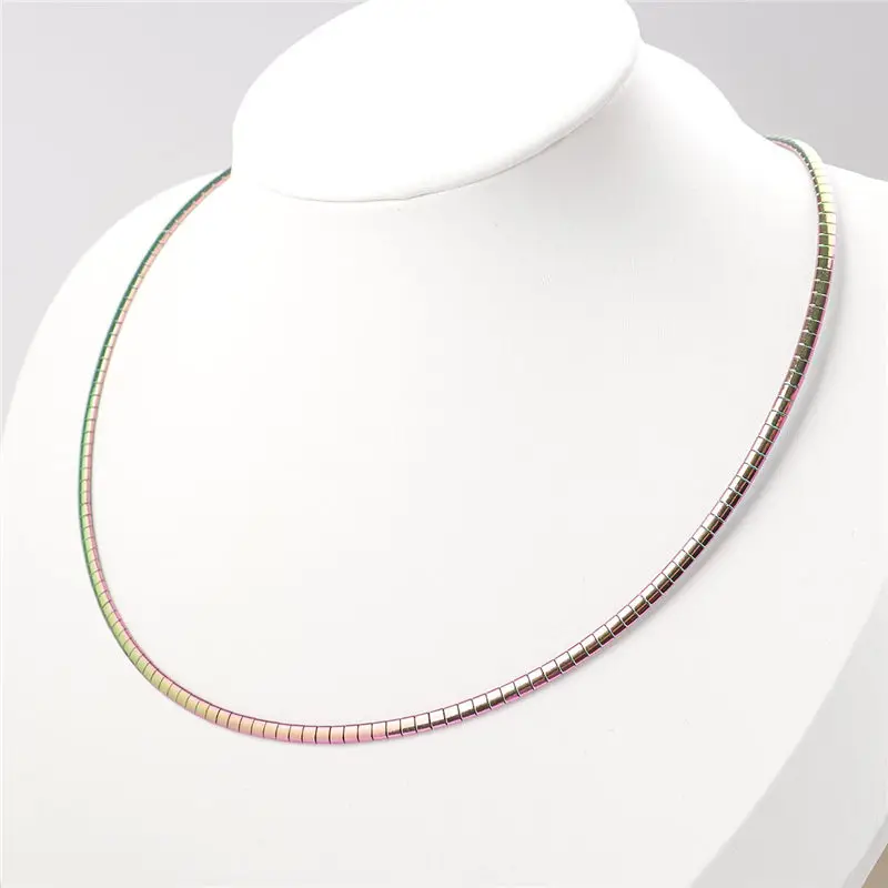 New 304 Stainless Steel Collar Neck Necklace Multicolor Round Plating Neckalces Jewelry Women Men 45cm(17 6/8") Long, 1 Piece