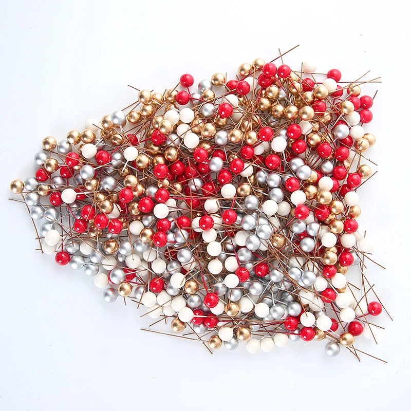Artificial Plants Artificial Flowers Artificial Flower Artificial Flower Bouquet 50/100pcs/Lot mini plastic berry artificial flower red cherry pearlescent stamen wedding Christmas Cake Box Wreaths Decoration