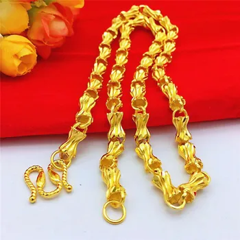 

Fashion Luxury Men's Necklace 14K Gold Jewelry for Wedding Engagement Anniversary Yellow Gold Bone Bamboo Chain Necklace Gifts
