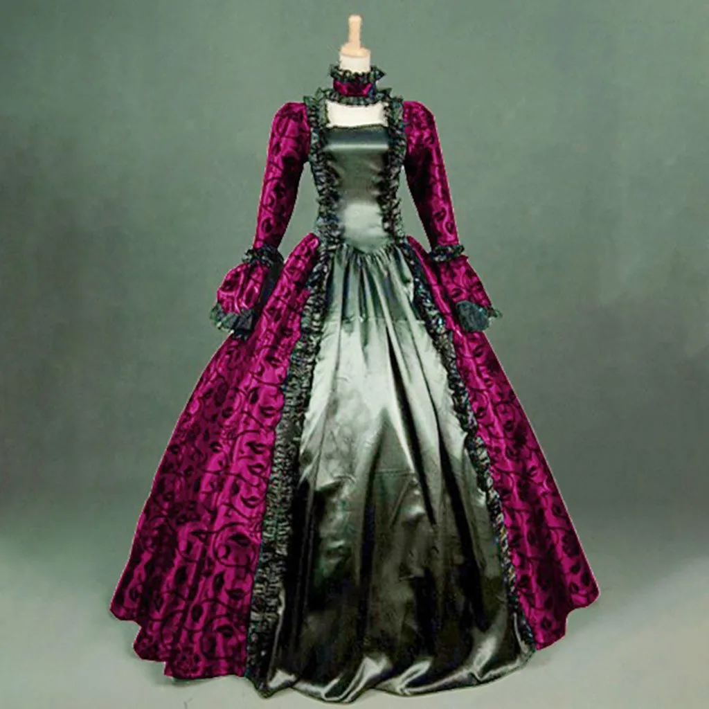 Индивидуальные Ретро женские готический, викторианской эпохи Длинные платья театральные костюмы квадратный воротник с длинным рукавом с цветочным принтом Бальные платья