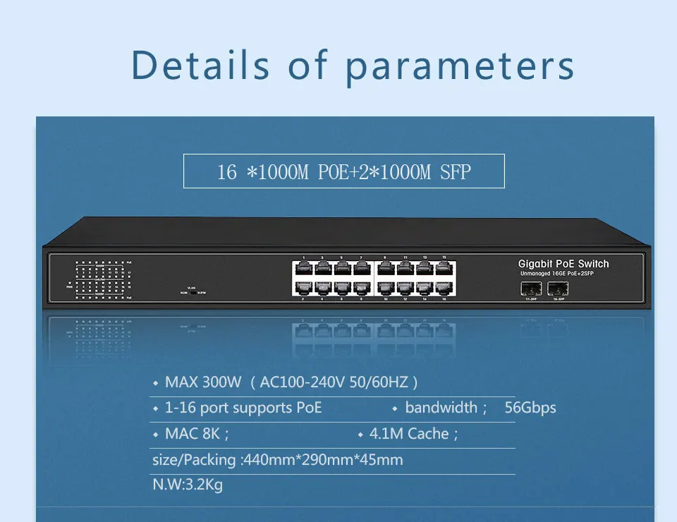 16 портов PoE сетевой гигабитный коммутатор с 2 гигабитными SFP 24 PoE 2 SFP порта Gigbit PoE 48 в стандартный PoE Ethernet сетевой коммутатор