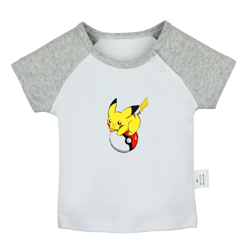 Cute Cartoon Pokemon Happy Cheerful Pikachu Design Newborn Baby T-shirts Toddler Graphic Raglan Color Printing Tee Cotton Tops |