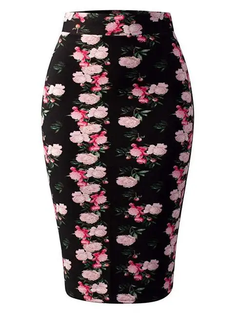 LAUZUOLA модные летние женские юбки-карандаш с высокой талией с цветочным принтом, винтажная женская Юбка-миди для рождественской вечеринки - Цвет: 1082-73