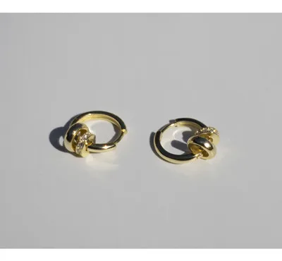 Стерлинговое Серебро 925 пробы, модное циркониевое двойное круглое кольцо для ушей, Трендовое простое темпераментное женское серебряное ювелирное изделие для девушек - Окраска металла: 1 pair gold 9.5mm
