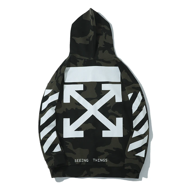Камуфляжная косая полоска 19ss Off-White OW Мужская/Женская осенне-зимняя Модная хлопковая Повседневная Толстовка с капюшоном Свободная куртка с капюшоном