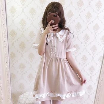 

Japanese sweet lolita dress vintage lace bowknot turn-down collar loose victorian dress kawaii girl gothic lolita op loli cos