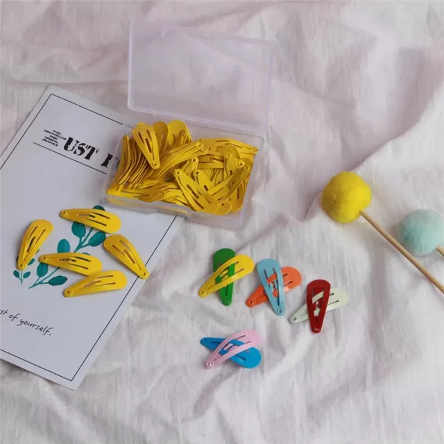 50Pcs/Box Korean 3cm Hair Clips Children Cute Hair Accessories Styling Candy Color Dripping Hairgrips Solid Barrettes Headdress Yellow