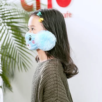 

Outdoor Face Masks Reusable PM2.5 Filter Windproof Anti-Saliva Mask Cute Cartoon Print Earmuff Mask 2 In 1 For Baby Girl BoyY
