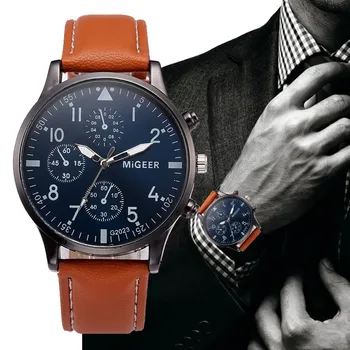 

2020 Retro Design Leather Band Analog Alloy Quartz Wrist Watch Leather Band Watch Quartz Business Wristwatch Reloj Hombre
