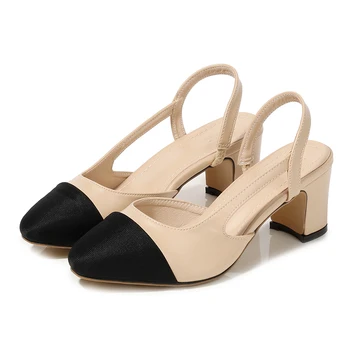 

Women Slingbacks Shoes High Heels Soft Leather Thick High Heel Shoes Summer Mixed Colors OL Pumps Ladies