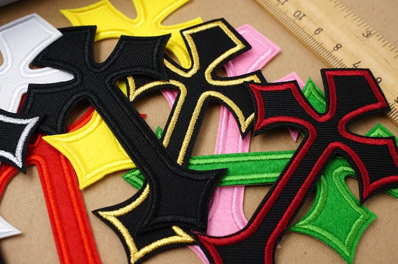 CROSS Embroidered Applique Patches Fabric Garment Apparel Clothing Accessories Embroidery Badges Red Yellow Gold Silver Blue