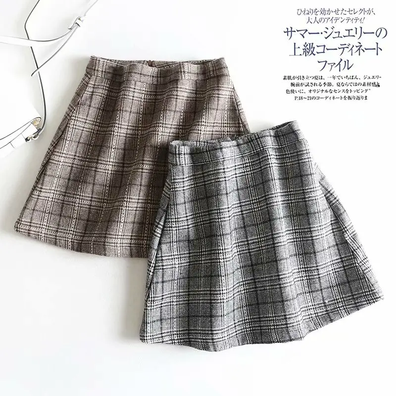 

Vintage Woolen Plaid High-waisted Slimming Skirt Women's New Style Pleated Skirt Anti-Exposure Divided Skirt Students' Skirt