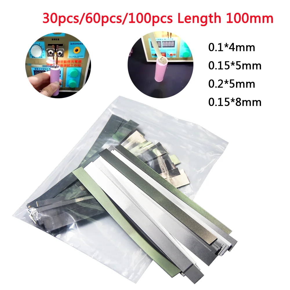 Nickel Plated Steel Strip Length 100mm Spot Welder Machine Accessories For Welding 18650 Lithium Battery Pack 30pcs 60pcs 100pcs maccurat 10pcs lot feeder springs nickel plating stainless steel part aluminum 1 2mm 5mm length 20mm springs 3d printers parts 1