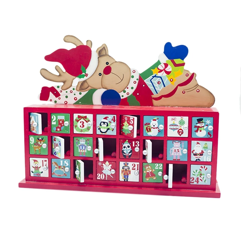 

Christmas Wooden Countdown Calendar Painted Christmas Elk Calendar Candy Gift Storage Box Home Decoration Drawer Rack