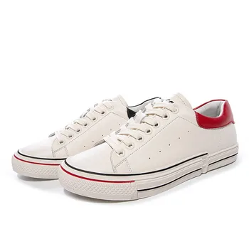 

Genuine Leather Flat With Canvas Shoes Comfortably breathable Sport Shoes For Women Leisure Fashion Women Running Shoes