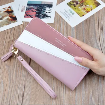 

New Ladies Clutch Wallet Long Purse Women Card Holder Zipper Cellphone Bag PU Leather Multi-layer Stitched Lady Wallets