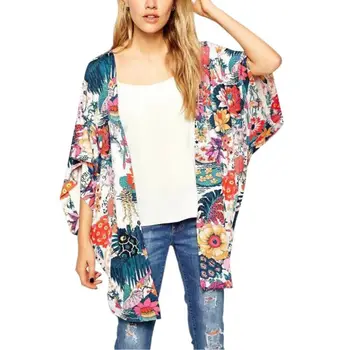 

Women Floral Loose Shawl Shirt Summer Casual Ladies Cardigan Boho Chiffon Blouse Oversize Ladies Beachwear Batwing Sleeve Tops