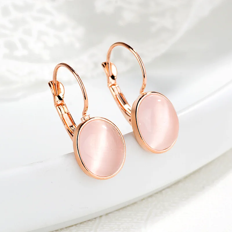 Bague Ringen Temperament Gemstone Earrings for Women Elliptical Cat’s Eye Stone Rose Gold Color Silver 925 Jewelry Dating gift