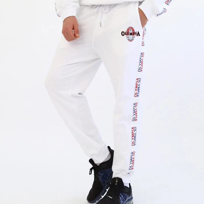 White Pants Высококачественные Новые мужские спортивные штаны для фитнеса, мужские осенние спортивные штаны для отдыха, бега, упражнений, сшитые хлопковые Стрейчевые штаны - Цвет: White Pants