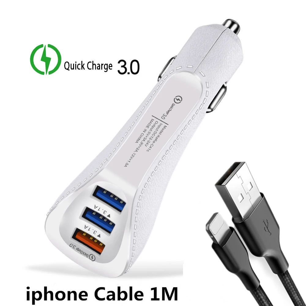 3.1A USB Автомобильное зарядное устройство Быстрая зарядка 3,0 зарядное устройство для мобильного телефона 3 порта быстрая зарядка автомобильное зарядное устройство для iPhone Xiaomi huawei автомобильное зарядное устройство - Тип штекера: White  ip Cable
