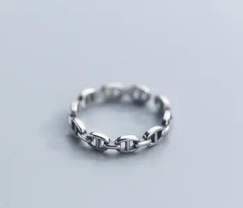 

6.5-SIZE8 SIZE Retro 100% Authentic REAL.925 Sterling Silver bar circle sign Adjust Rings GTLJ1626
