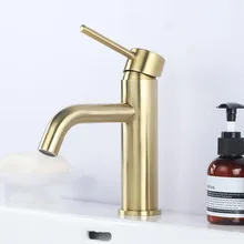 Матовый золотой кран из нержавеющей стали для ванной комнаты Смеситель для холодной и горячей воды кран для раковины с одной ручкой на бортике Матовый золотой кран