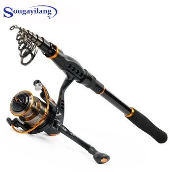 

Sougayilang Portable Fishing Pole and Reel Combos - Carbon Fiber Telescopic Travel Spinning Rod and 13+1bb Spinning Reel Set