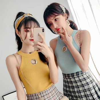 

3001 # Small Camisole Tank Top Spring And Summer Versatile Slim Fit Knit Base Sexy Sweater Outer Wear Short