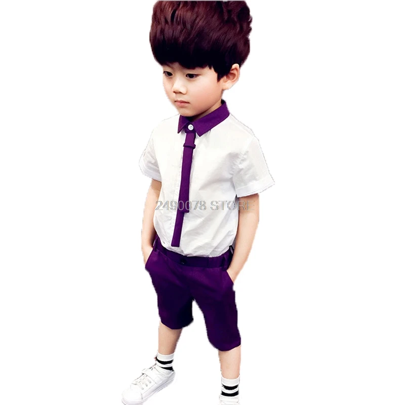

Baby Boys Summer Shirt +Shorts 2Pcs Clothing Set Kids Wedding Party Dress School Kids kindergarten Ceremony Costume