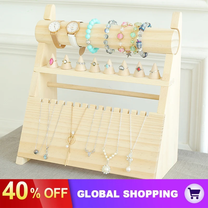 Solid Wood Jewelry Rack Hanging Necklace Bracelet Jewelry Rack Ring Storage Rack Counter Display Jewelry Display Props solid wood ring earrings display rack customized name logos fashion jewelry cufflinks organizer holder showcase ring earring