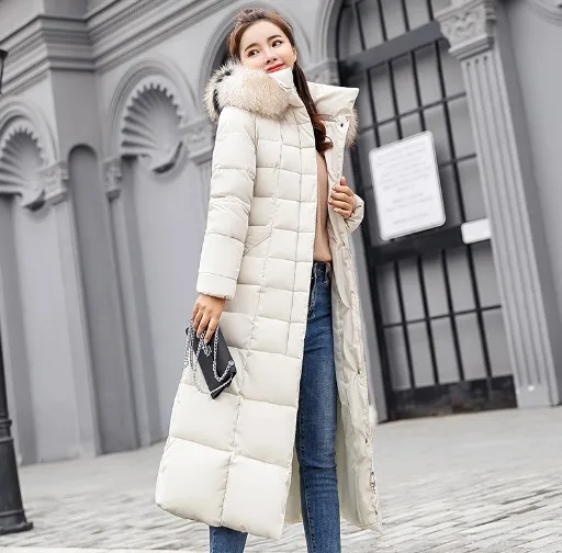 White X-long parkas Женская куртка зимнее теплое пальто женский меховой воротник с капюшоном на хлопковой подкладке жилеты Макси женское элегантное пальто DS50956 - Цвет: White