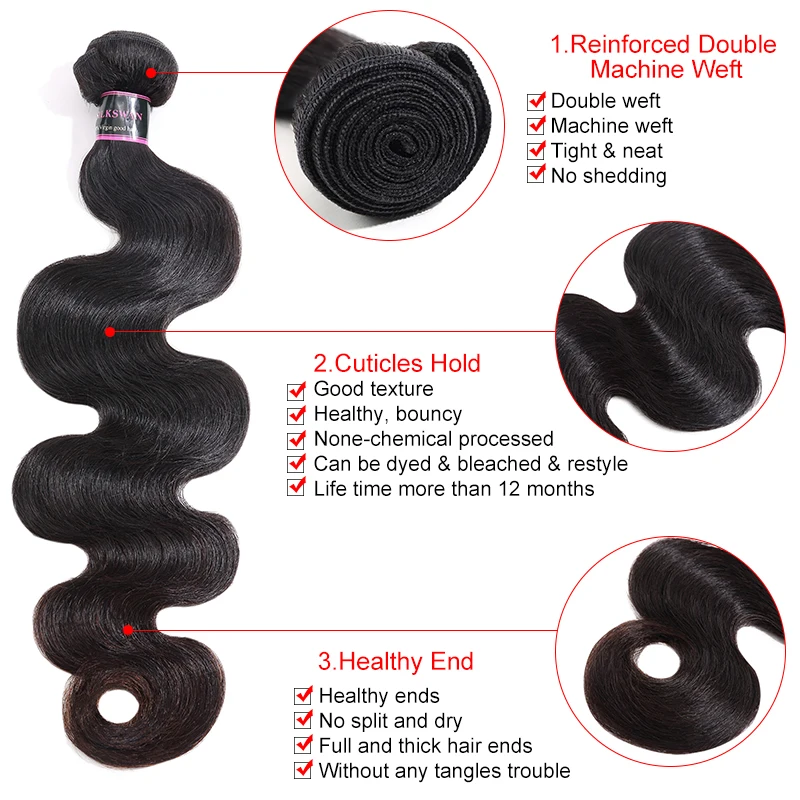 Tanie Silkswan brazylijski włosy doczepy typu body wave z zamknięciem 8 24 Cal darmowa wysyłka Remy włosy wiązki ludzkich włosów 4 sztuk partia włosy dla kobiet